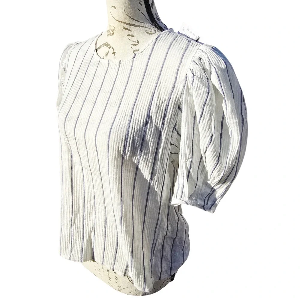J. Crew NWT Women's Puff Sleeve Top in Sheer Gauze‎ White Striped Size XS